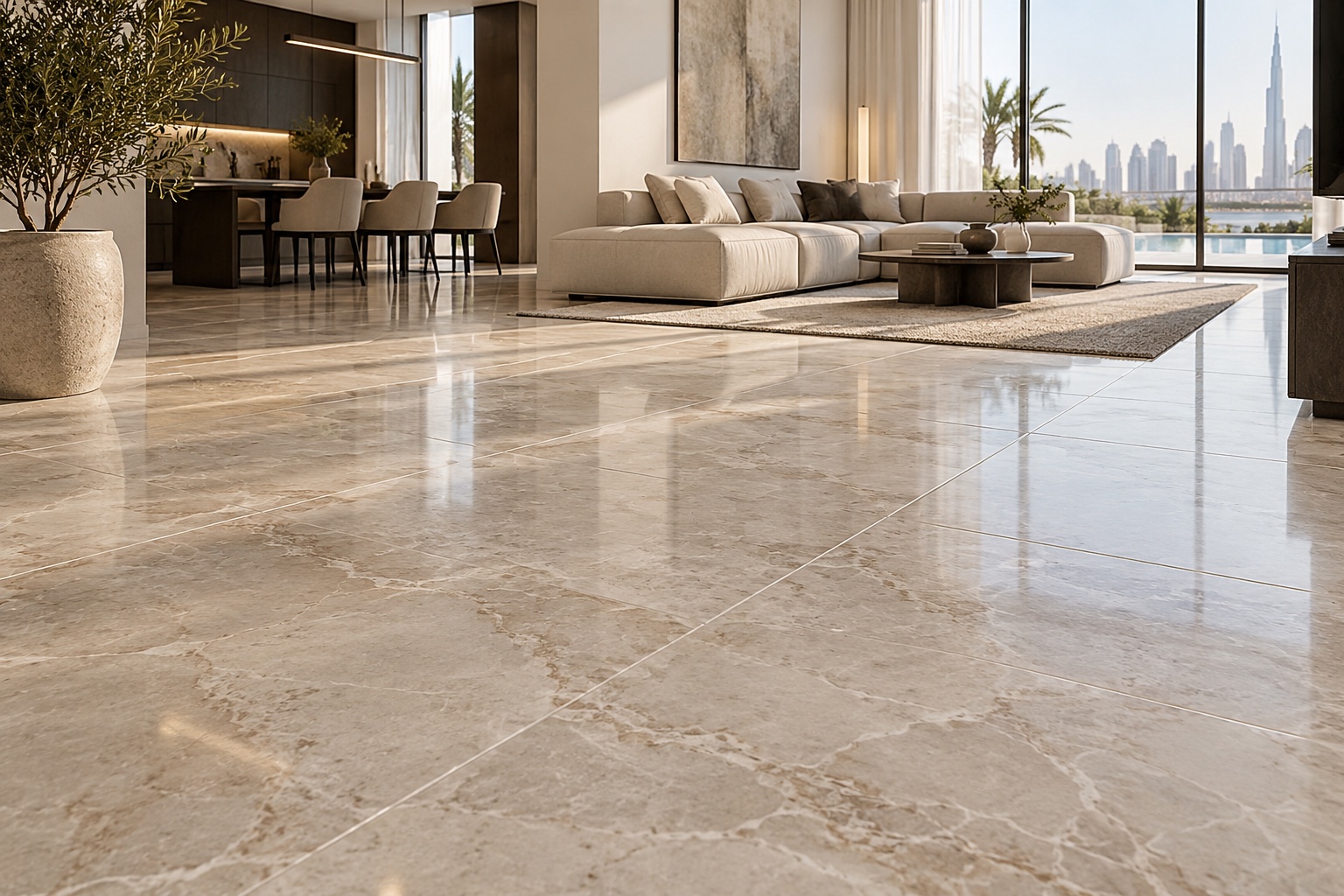 Natural stone flooring installation in Dubai